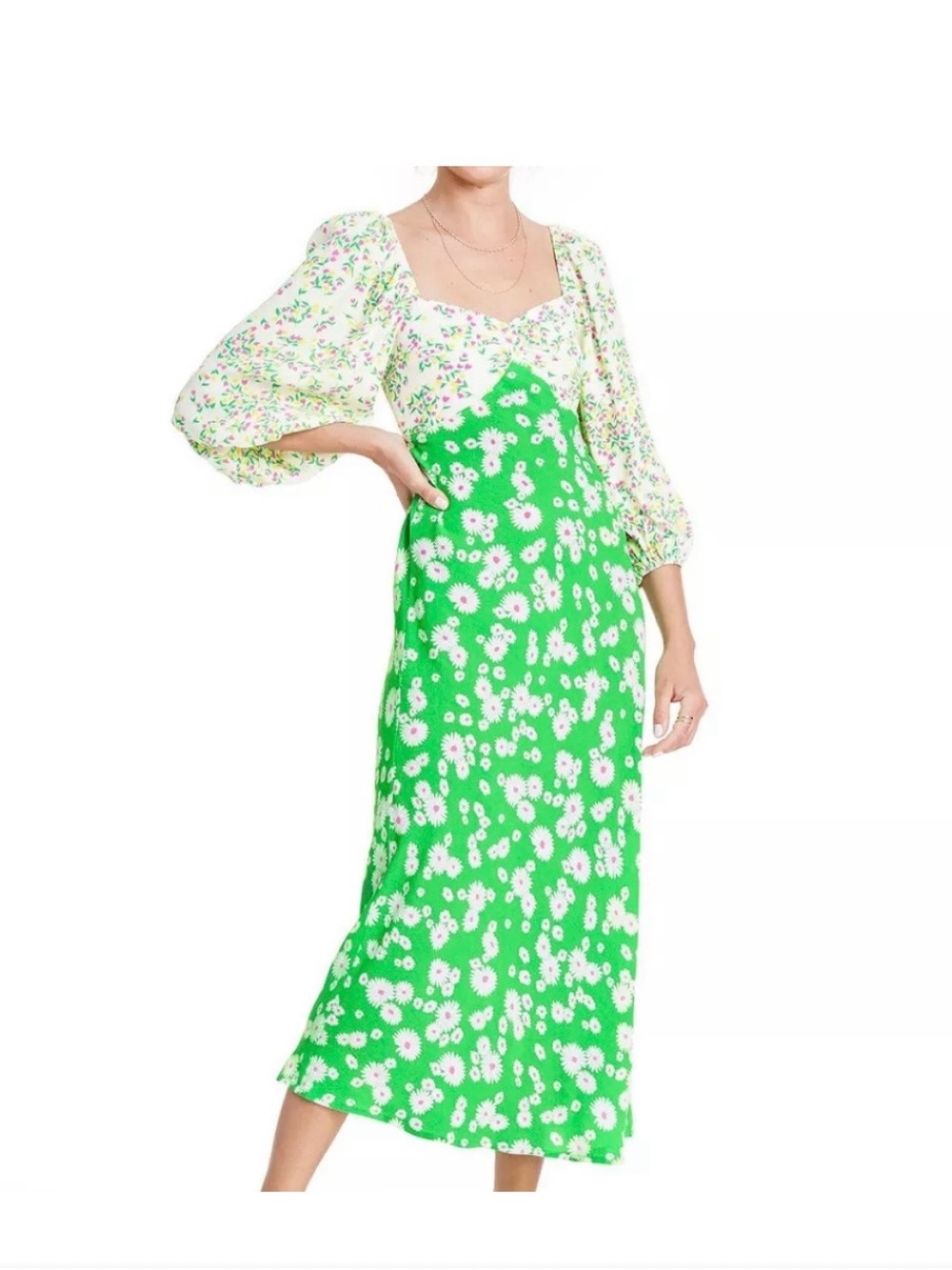 Target x RIXO Floral Green Midi Dress with Puff Sleeves